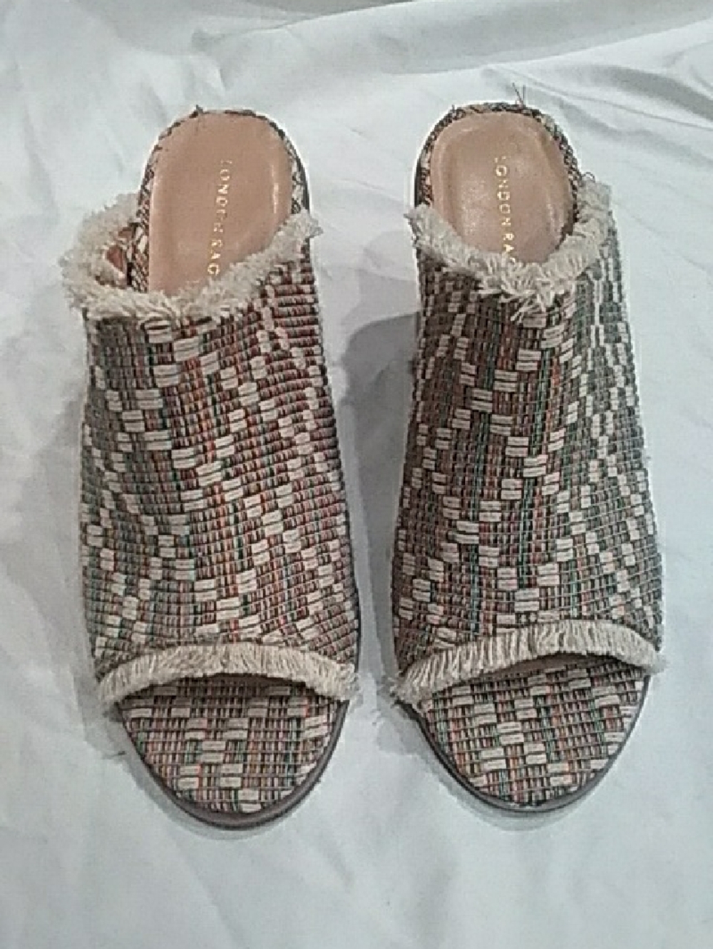 Neutral Multi Woven Open-Toe Block Heel Mules - Picture 6 of 6